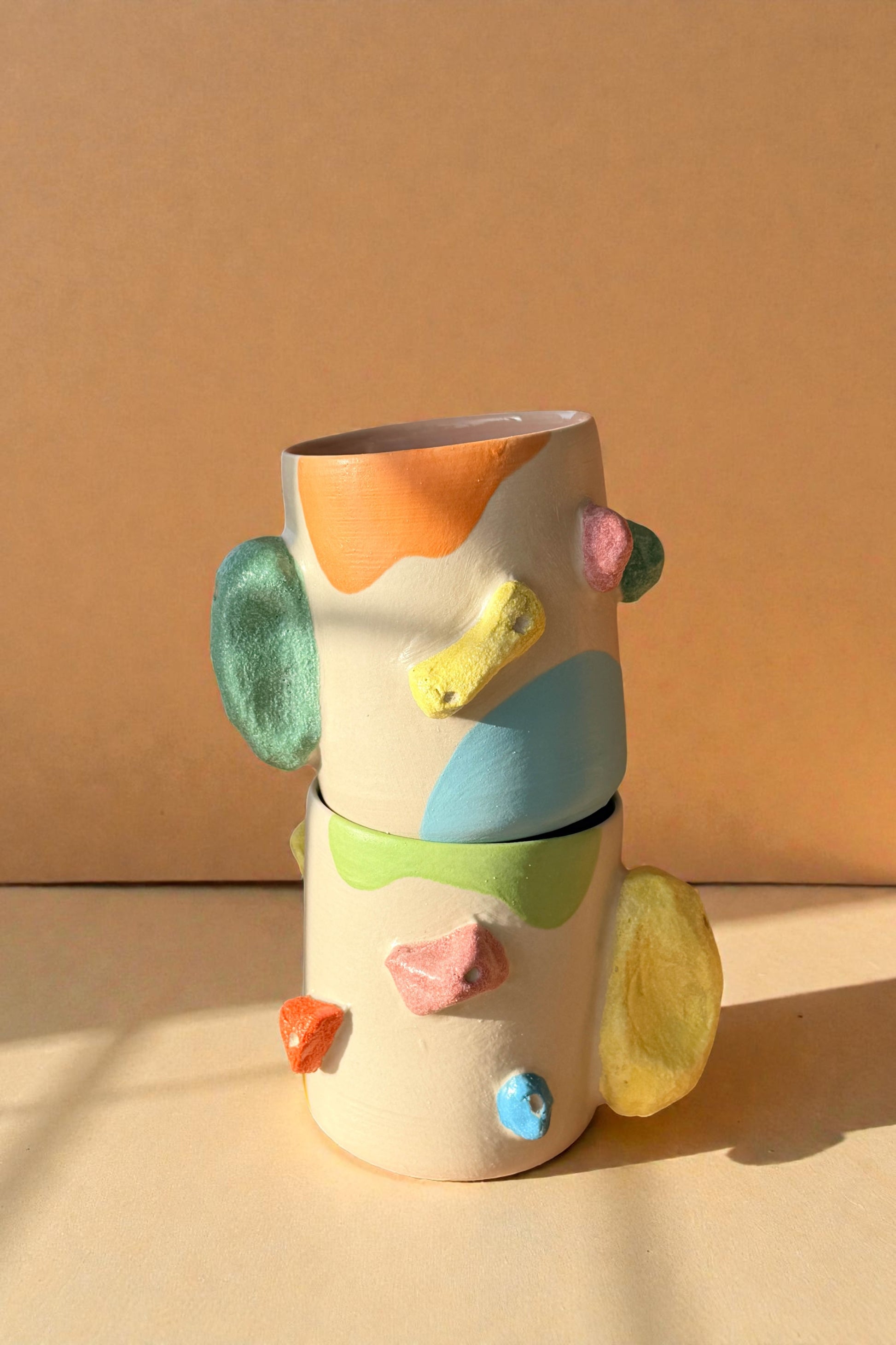 Rocking climbing mug with matte finished galze. The handle mimic rock touch feel